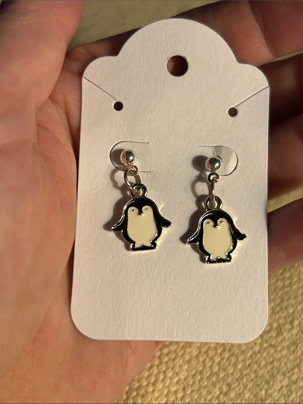 Cute Penguin Dangle Earrings for Kids - Black & White